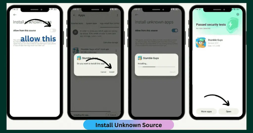 Enable Unknown Sources and install Stumble Guys Mod APK Latest Version safely on Android