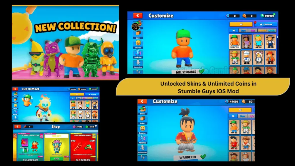 Download Stumble Guys Mod Apk for iOS (Free IPA, Skins & No Ads) 2 Unlocked skins and unlimited coins in Stumble Guys iOS Mod APK gameplay screenshots