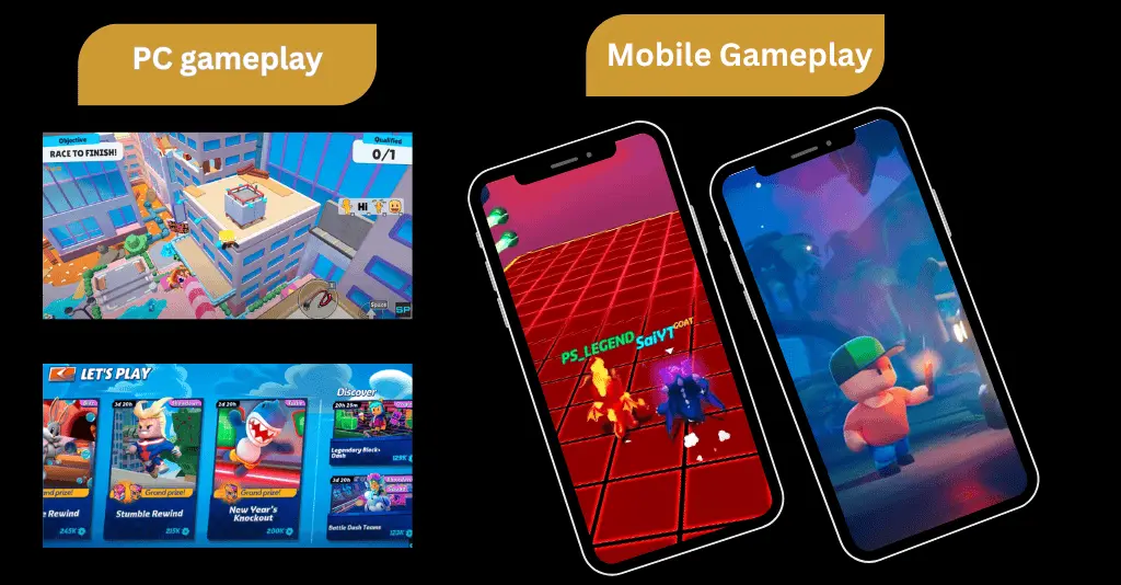 For PC 2 Comparison between Stumble Guys gameplay on mobile and PC with improved graphics