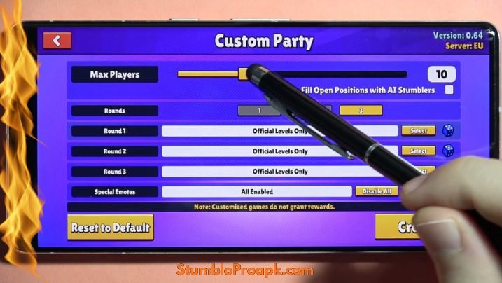 Custom Room game setting in stumble guys