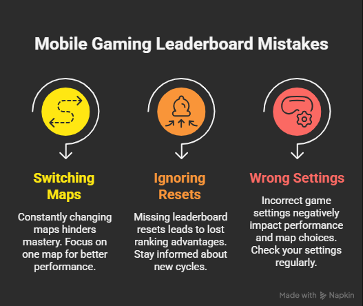 Stumble Guys common mistakes infographic showing errors that affect leaderboard ranking and performance