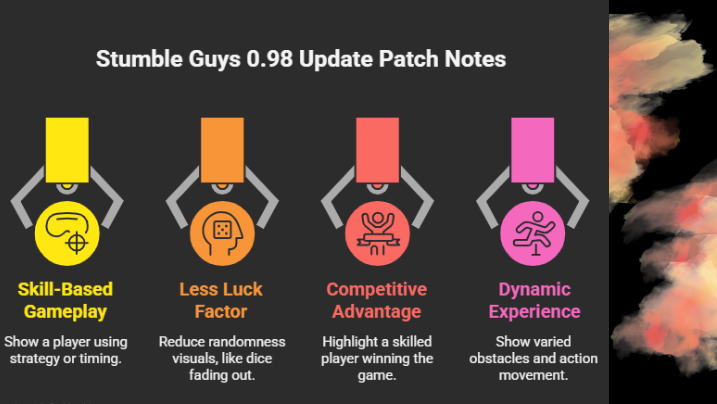 Stumble Guys 0.98 Update Patch Notes – New Abilities, Easter Event & Full Changes Explained 2 Why Stumble Guys 0.98 update matters infographic showing skill-based gameplay changes